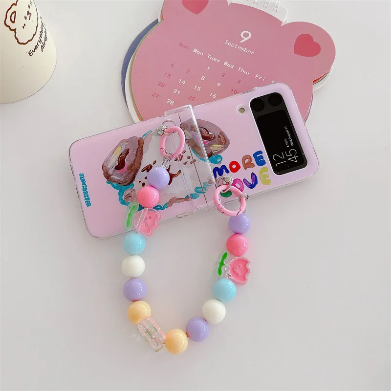Cartoon Watercolor Graffiti Cat Dog Phone Case for Samsung Galaxy Z Flip 4 3 Hard Cover for ZFlip3 Zflip4 Solid Shell Bracket