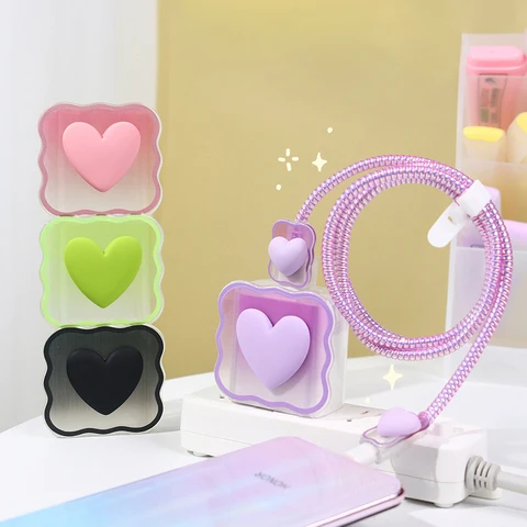 Защитная крышка кабеля зарядного устройства 3D Love Design для iPhone 16, 15, 14, 13, 12, 11, 18 Вт, 20 Вт, зарядное устройство, кабель для передачи данных, спиральное намоточное устройство, защита