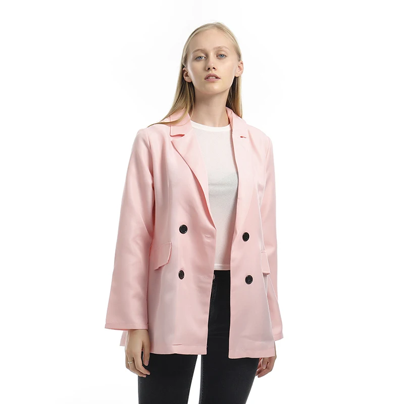 Fashion Solid Colors Blazer Women Double Breasted Casual Office Blazer Plus Size Elegant Chic Simple Work Wear Jacket All-Match