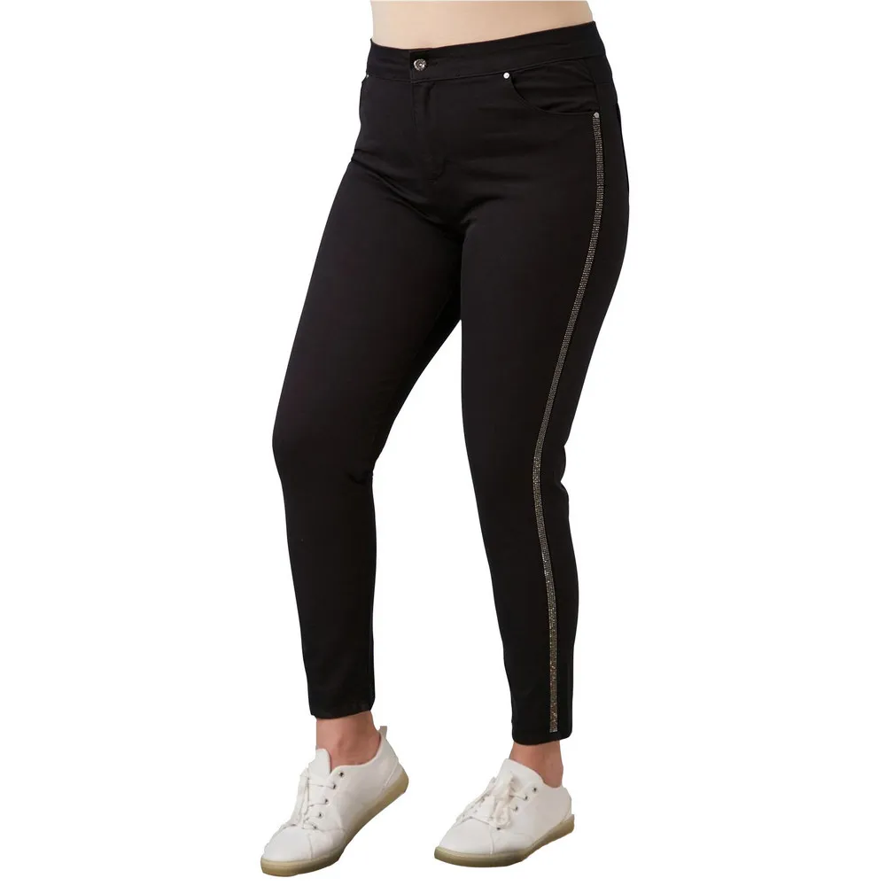 Fierte Women Plus Size Pants Rg1542 Jean High Waist Tight Trotting Ribbon Detail Zipper Closure Cotton Spring Summer