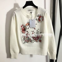 luxury designer 2022 fall fashion heavy flower butterfly embroidery knitted wool blended high end white sweater women sweaters