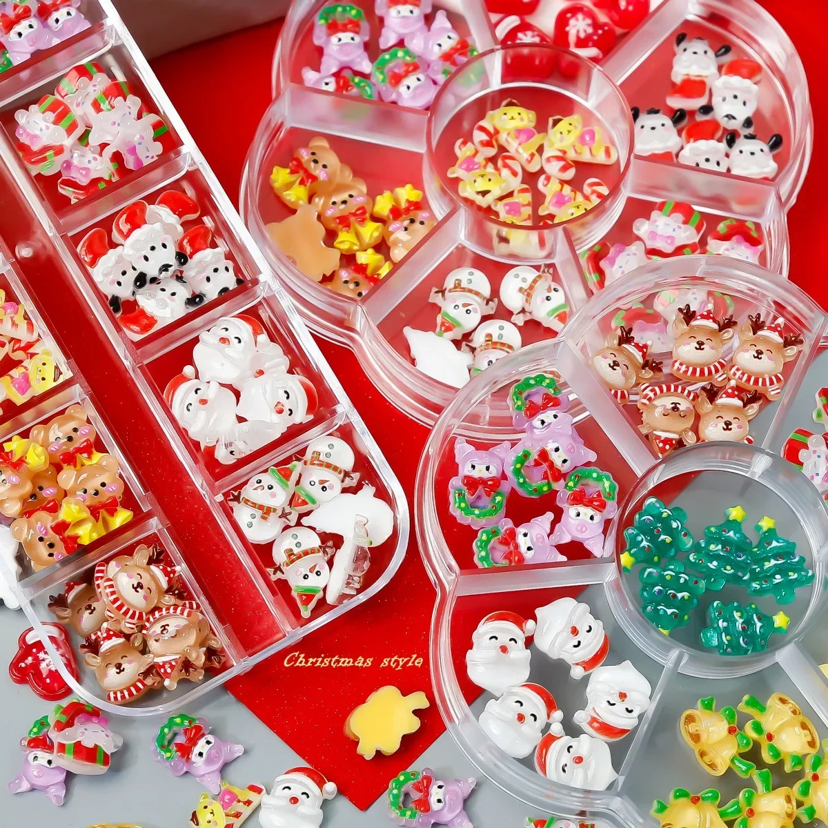 Подвеска для ногтей 1 коробка Рождественский Декор из смолы микс новогодний