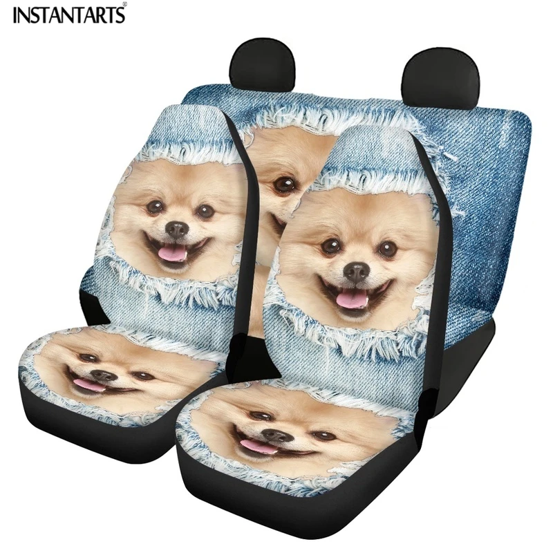 

Новинка, универсальные аксессуары INSTANTARTS для интерьера автомобиля, защитный чехол для автомобильного сиденья с 3D изображением собак в джинсах, чехлы на передние/задние сиденья 2022