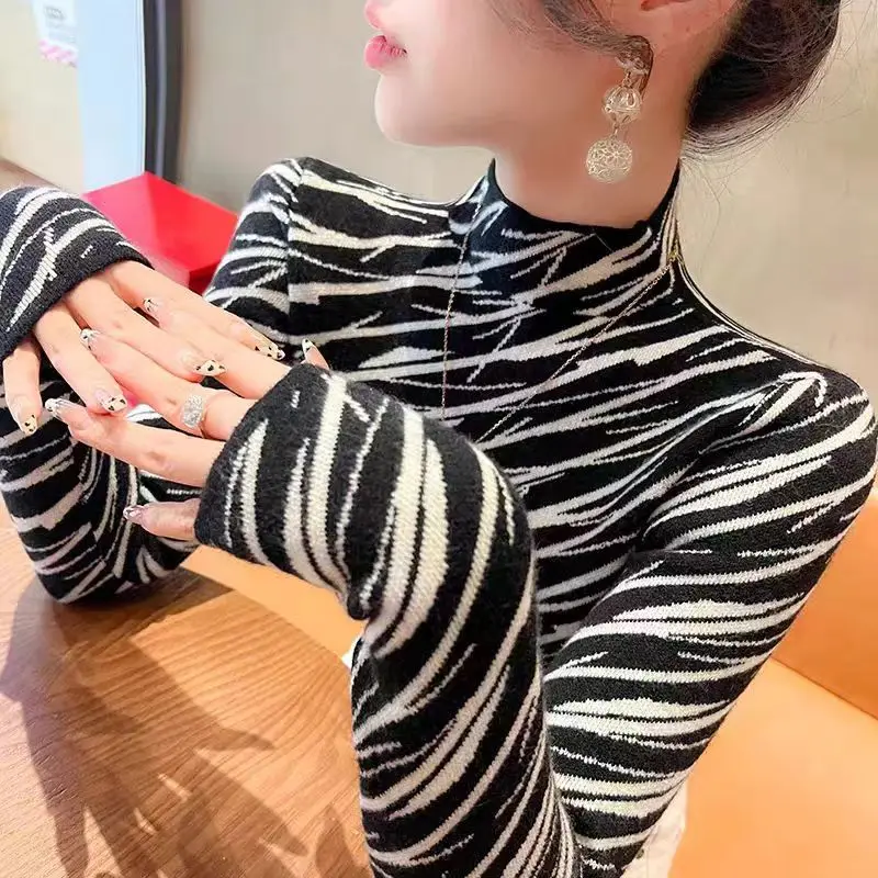 Женская одежда шикарные вязаные пуловеры с высоким воротником и длинными