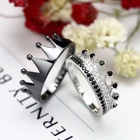2 pcsset luxury princess luxury crown engagement ring set for women inlaid crystal rhinestone zircon female wedding jewelry