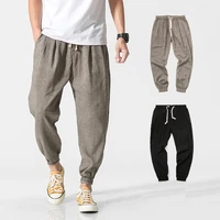 chinese style harem jogger pants men cotton linen sweatpants trousers men casual lightweight spring summer men joggers