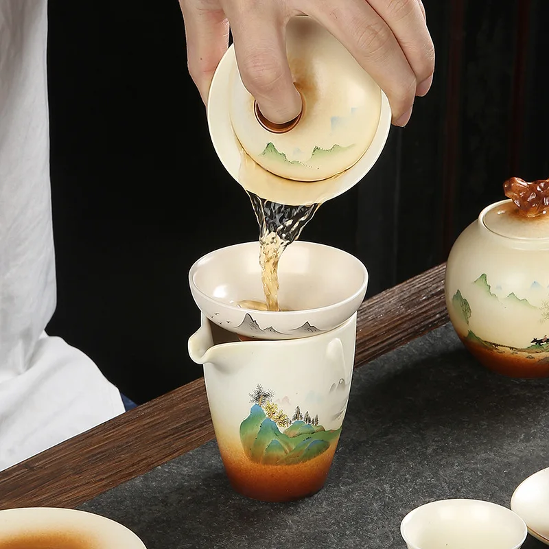 

Gaiwan инфузер грубая керамика чаша с крышкой чаша японский керамический чайный набор кунг-фу большая ручная роспись деревянная чашка
