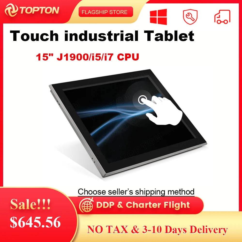 

15 Inch Industrial Tablet PC IP65 Capacitive Touch Screen 2*Intel Lans Core i7 8550U Fanless Computer All In One RS422/485 3G 4G