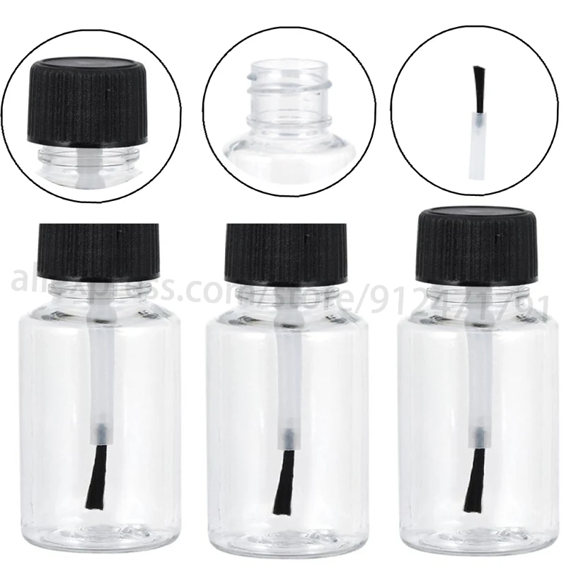 

Plastic Nail Polish Bottles Clear Refillable Leakproof Storage Jars Liquid Empty Bottle With Brush Cap DIY Craft 10/15/20/30ml