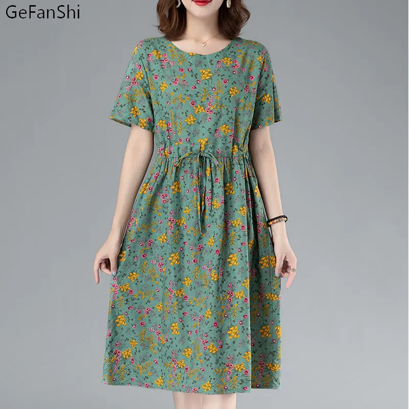 

Женское винтажное платье на завязках, Элегантное повседневное платье с коротким рукавом, цветочным принтом и круглым вырезом, лето 2022