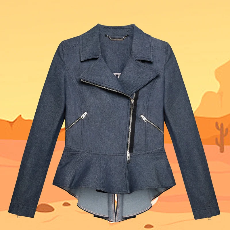 

Dinboa [series]women's Fashionable Denim Jacket with Dovetail Fashion Design and Motorcycle Style Denim Jacket