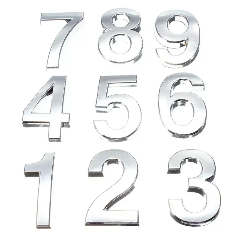 

New 3D Digits 0-9 Number Silver Sticker 5cm Plate Sign Hotel Silvery Door Number Plaque Modern Plated House Home Car Decoration