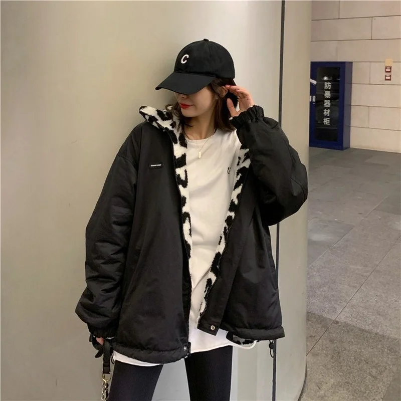 Cow Leopard Print Lapel Long-sleeved Fashion Coat Trend Faux Fur Double-sided Warmth 2022 Winter New Women's Jacket Cute Jacket