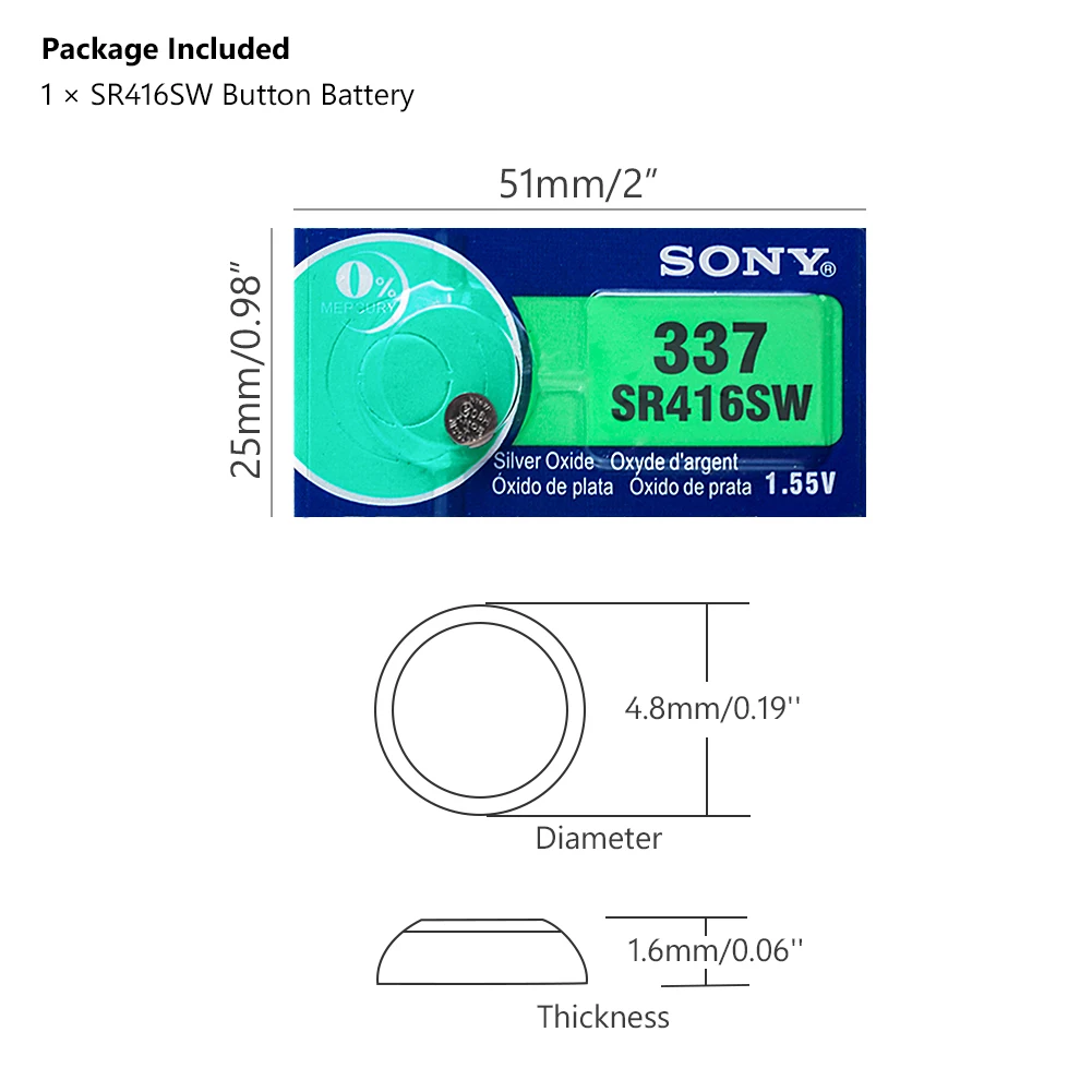 5-50 шт. Оригинальный аккумулятор для часов Sony 337 SR416SW 1 55 в серебристый оксид