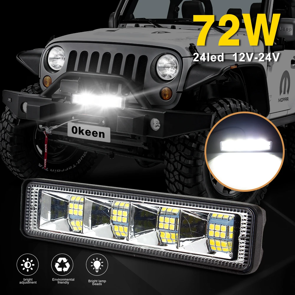 

OKEEN 2pc 72W Car Work Light LED Bar 4x4 24 LED Working Bar Offroad SUV ATV Tractor Boat Trucks Excavator 12V 24V led Combo Beam