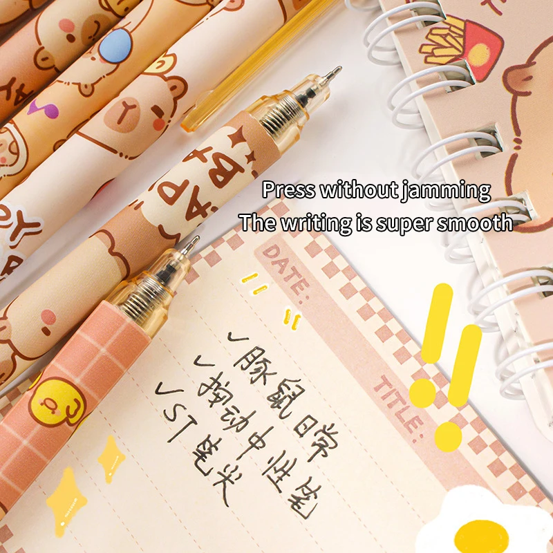 Набор гелевых ручек кавайная капибара 6 шт. быстросохнущие милые гелевые ручки