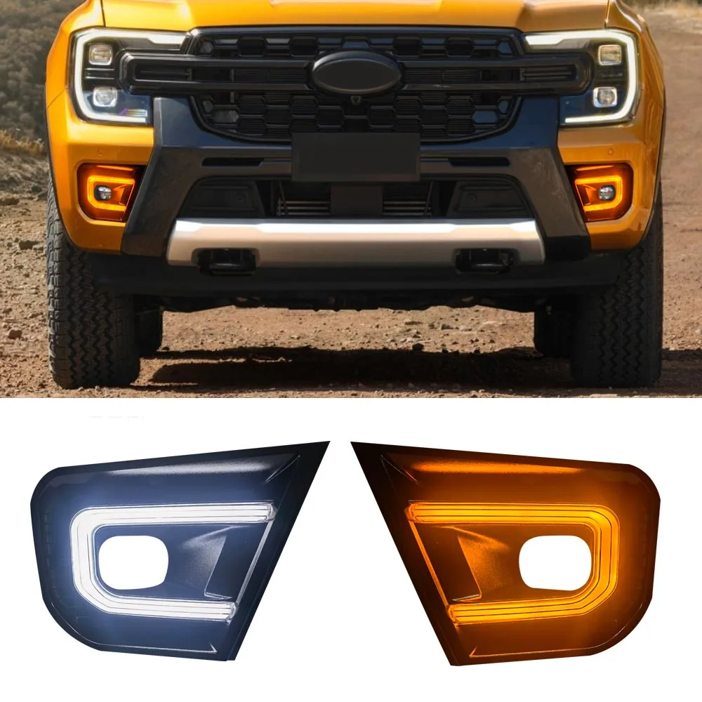 

OKEEN 2Pcs LED Daytime Running Light For Ford Ranger 2022 2023 DRL 12V Headlights Driving Turn Signal Lamp Car Accessories