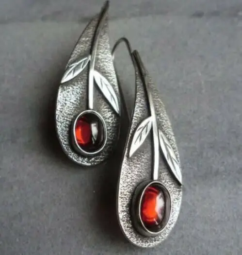 

2022 Vintage Water Droplets Pear Shape Dangle Earrings For Women Red Rhinestone Wedding Ethnic Red Stone Earrings Jewelry Gifts