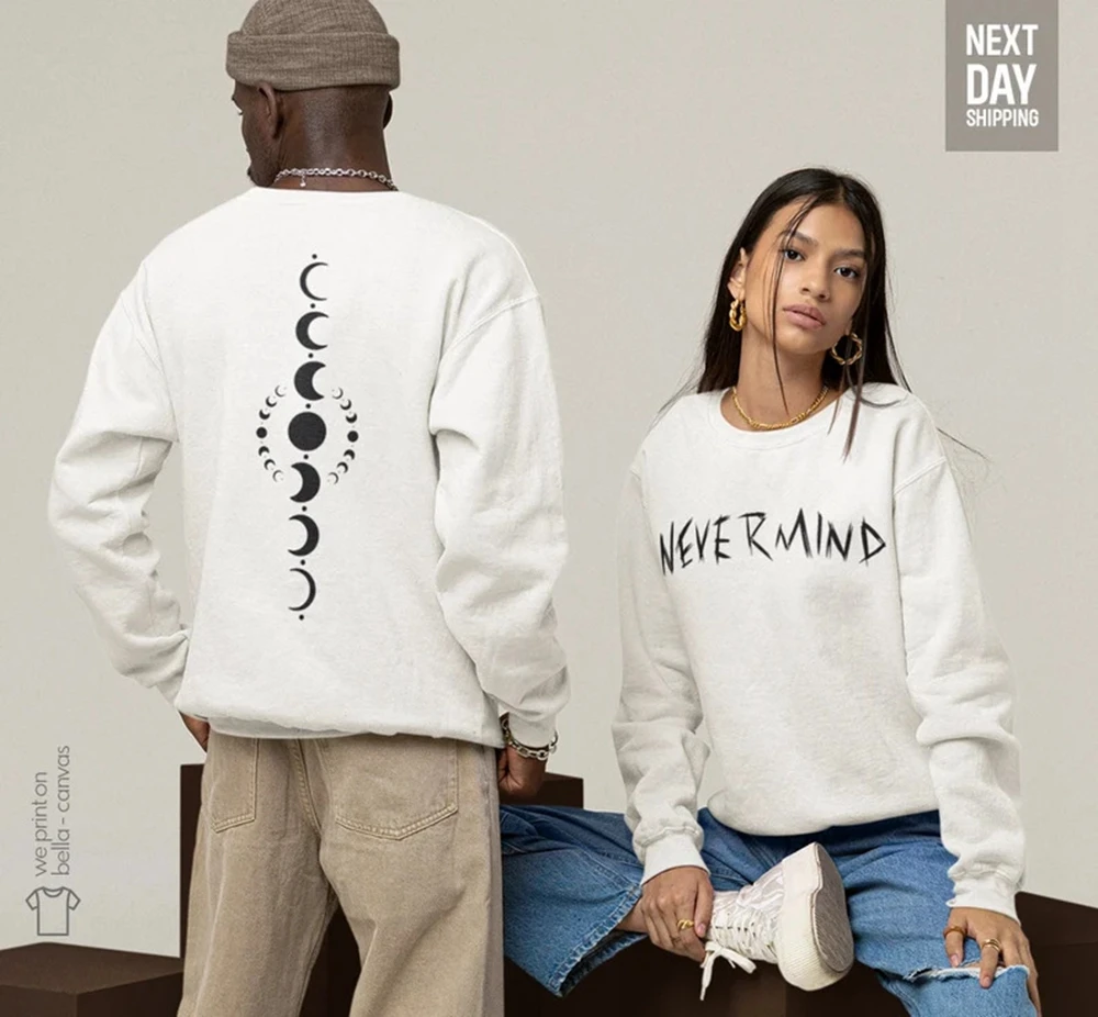 

Y2K Casual Women's Sweatshirt Kpop NEVE RMIND Letter Print O-Neck Long Sleeve Top Oversized Couple Fashion Harajuku Sweatshirt