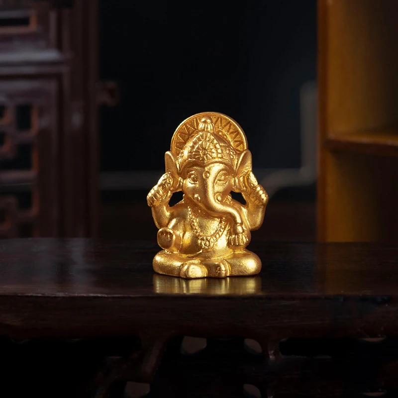 Золотой Лорд Ганеша Статуя Будды Скульптуры Бога Слон Фигурки Искусственная
