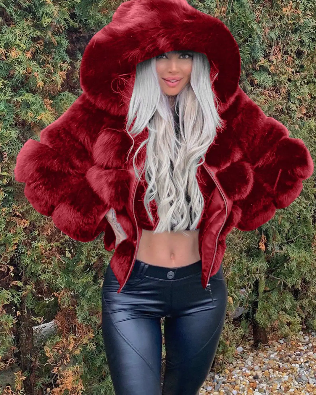 Rabbit Imitation Fur Winter Grass Mink Faux Fur Coat Ladies Artificial Fur Hooded Soft S-3XL Large 2023 Women's Jacket Red