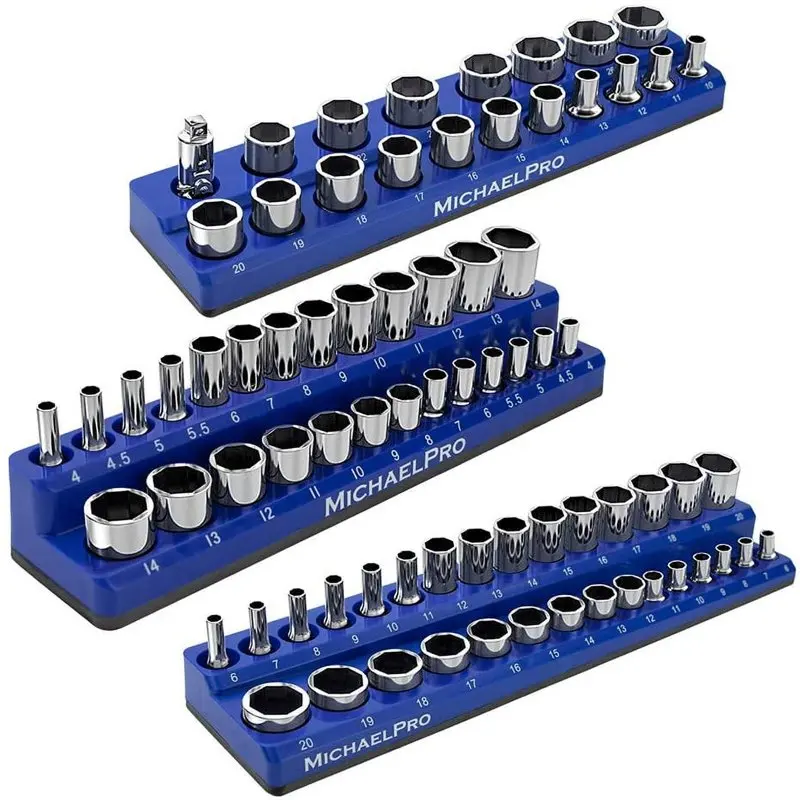 

3-PC Socket Organizer - 1/4, 3/8, & 1/2-Inch Drive Socket Holder Kit, Grade Socket Organizers for Toolboxes/Cabinets - Metric