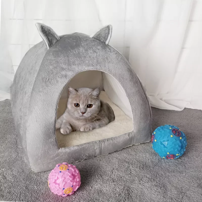 

NEW Dropshipping 2-in-1 Cat Bed Cave Indoor Foldable Warm Kitten House Small Dog Nest Kennel Pet Sleeping Mats With Ball Free Gi