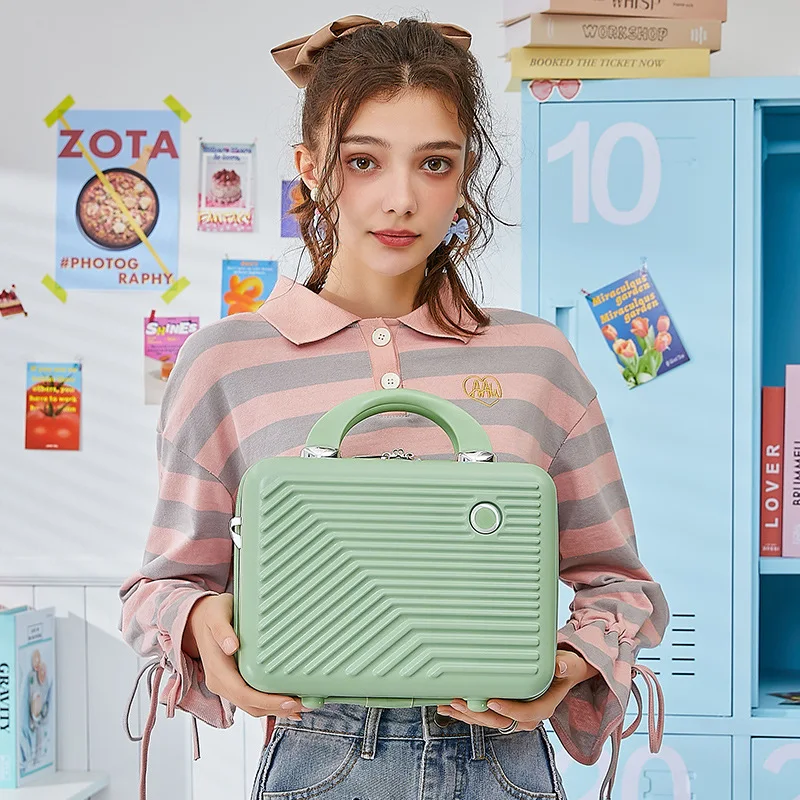 New Carrying Case Portable Makeup Storage Suitcase 14 inch Small Hand Luggage Lightweight Mini Travel Boarding Box for Women