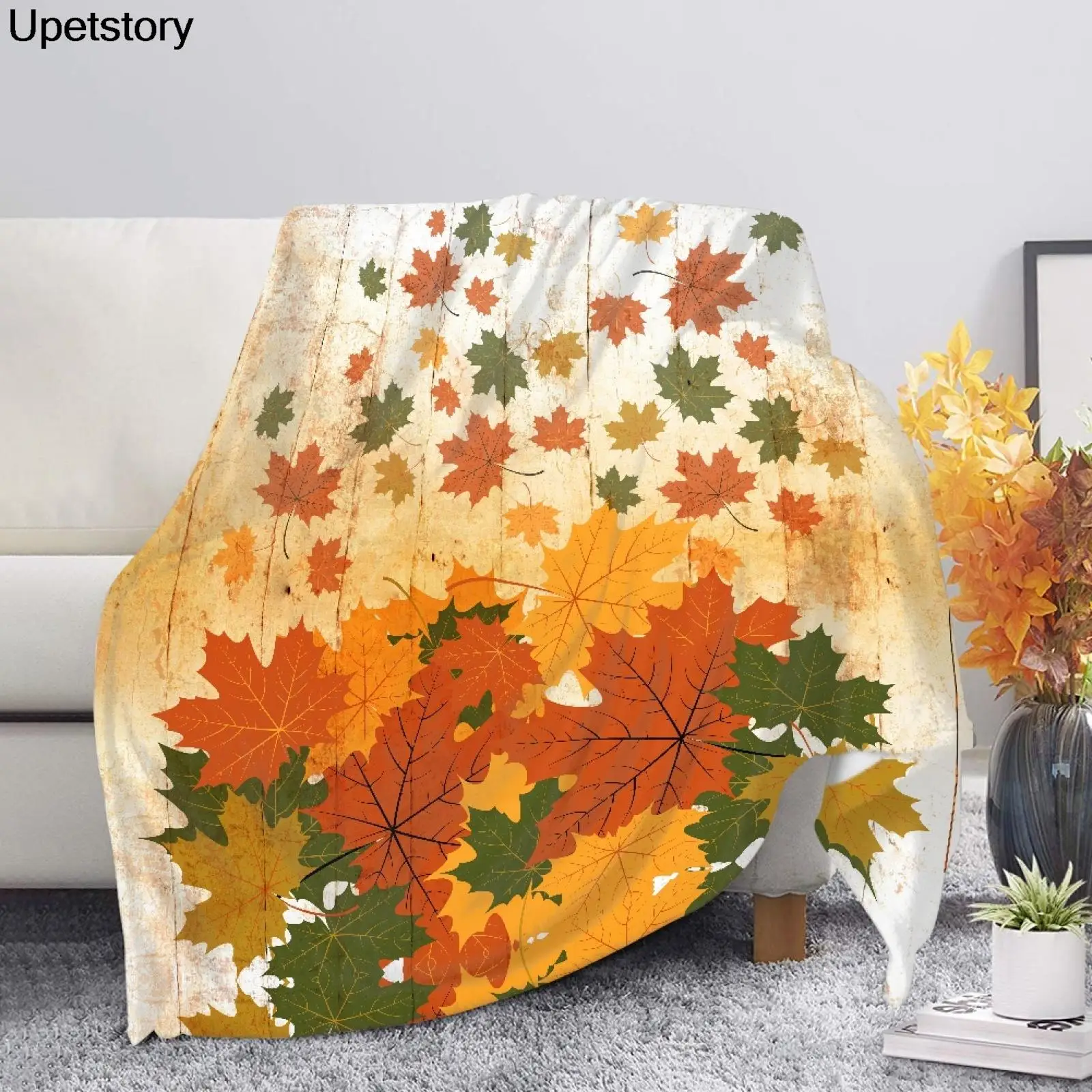

Тепловое одеяло Upetstory с градиентным кленовым дизайном, домашнее толстое покрывало для кровати, зимнее теплое покрывало для дивана, новорожденного, Детское покрывало