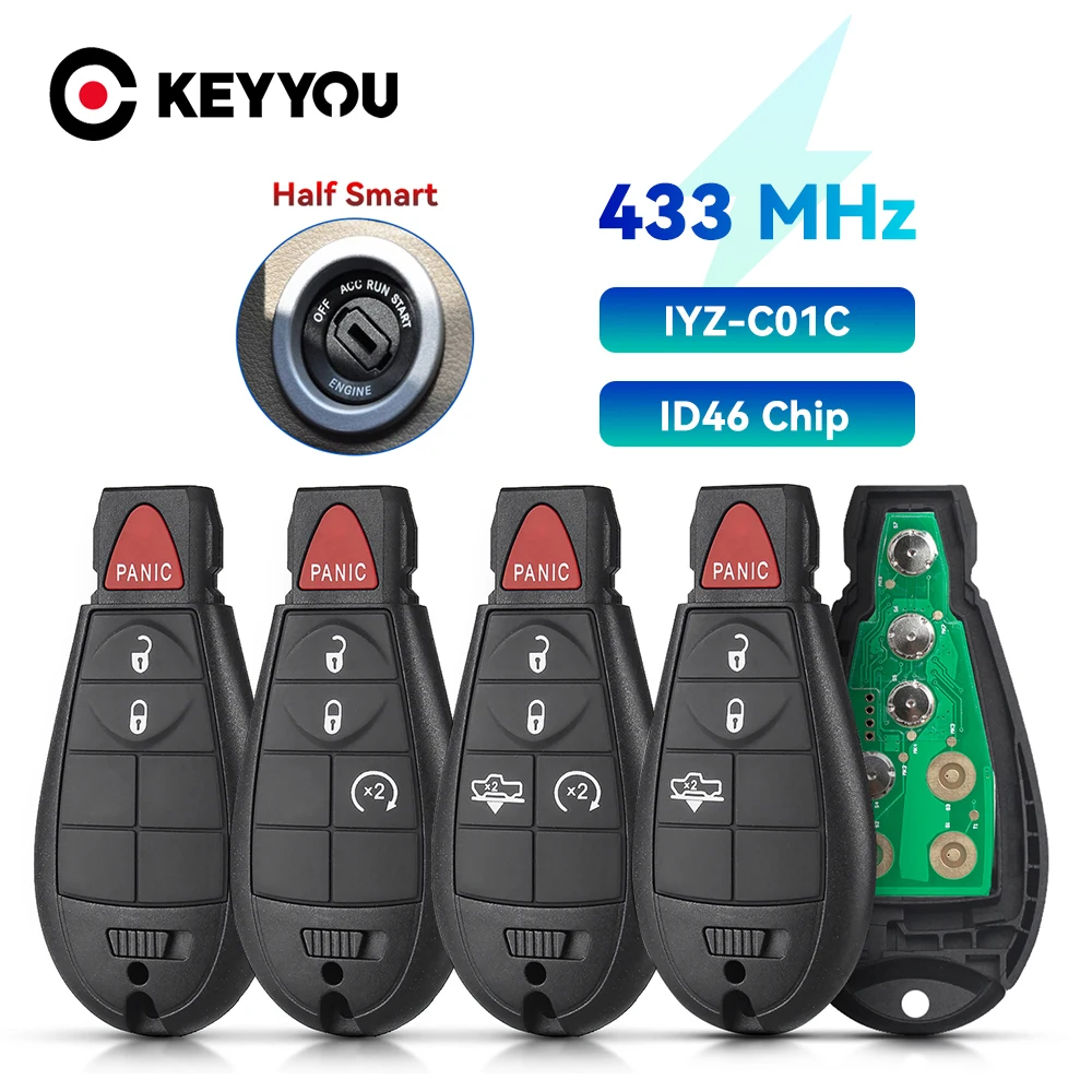 

KEYYOU 2/3/4/5/6/7 Button Remote Car Key For Chrysler M3N5WY783X IYZ-C01C 433Mhz For Chrysler Jeep Grand Cherokee with ID46 chip