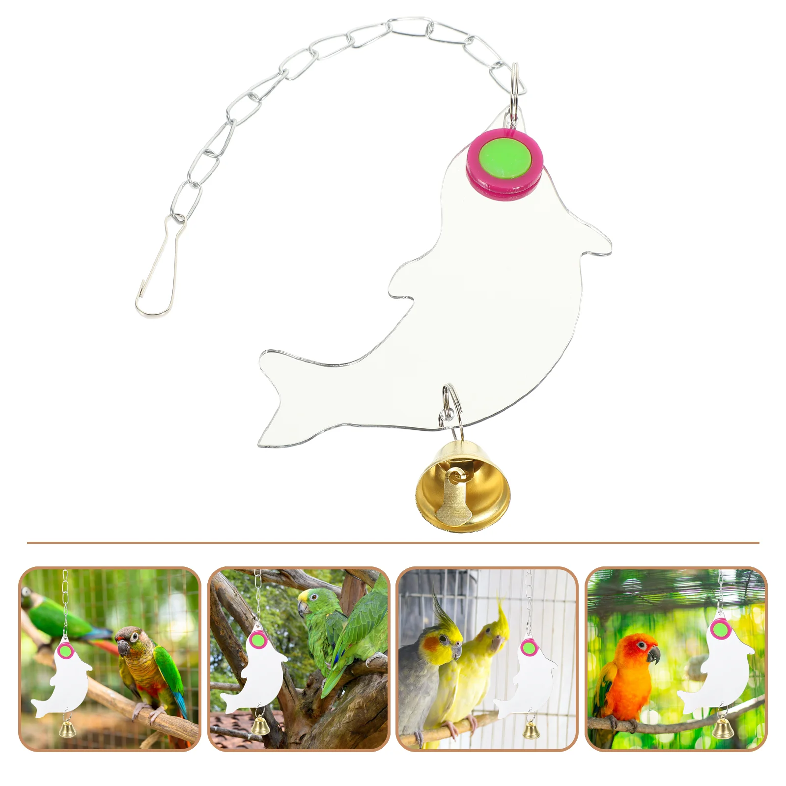 

Bird Mirror Toy Parrot Cage Swing Bells Accessory Parakeetbellenjoy Self Plaything Stand Toys Cockatiel Wind Chimes Acrylic Play