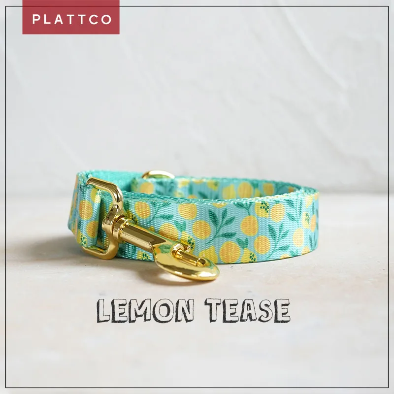 

PLATTCO unique design dog leash print LEMON TEASE pattern and high-quality gold buckle 5 size PDL329YG