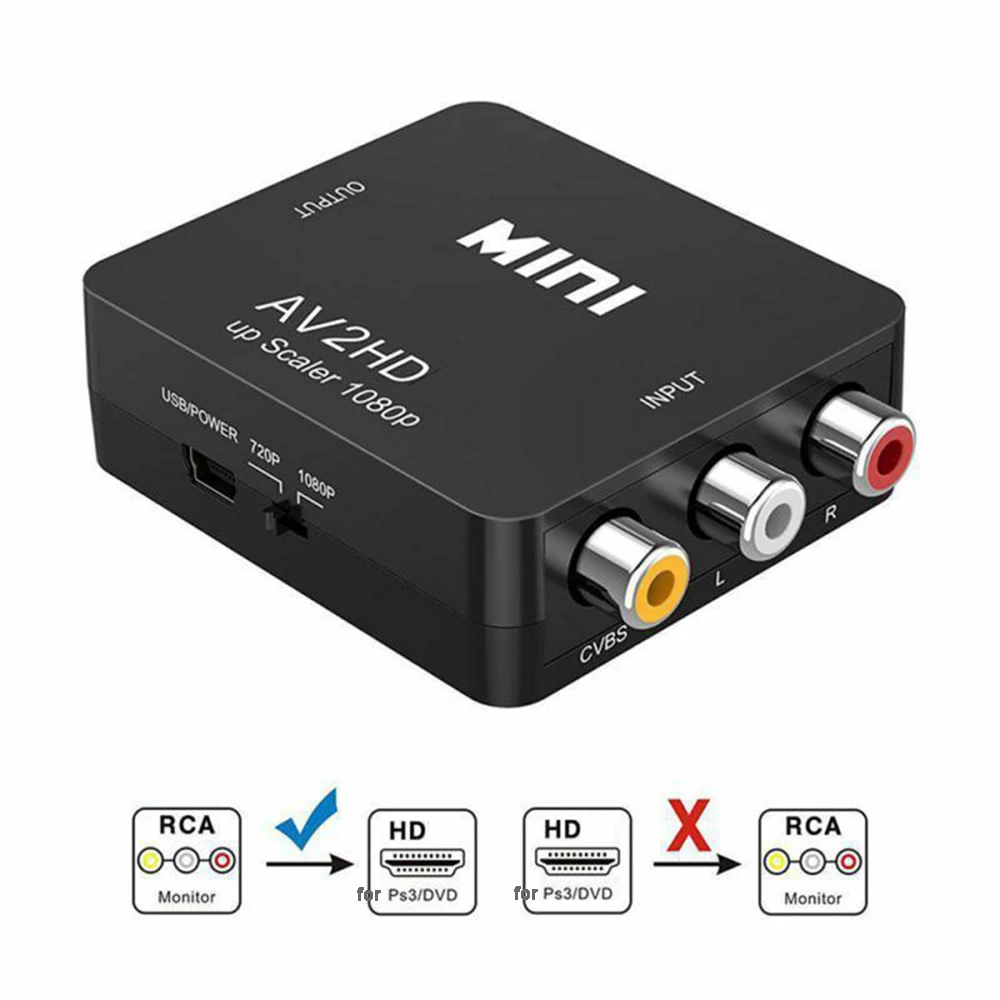 Конвертер с AV на HDMI-совместимый адаптер Full HD 1080P RCA Мини Композитный CVBS