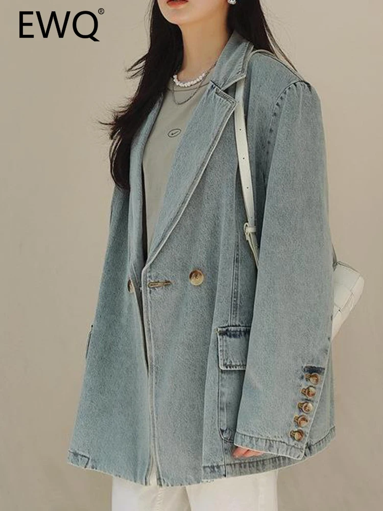 

EWQ Fashion Designer Denim Blazers For Women 2023 Autumn New Washed Casual Temperament Jackets Female Streetwear Tops 25X01667