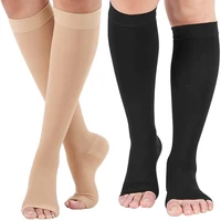 1pair open toe compression socks 20 30 mmhg knee high support stockings toeless for men women leg sleeves soccer running sports