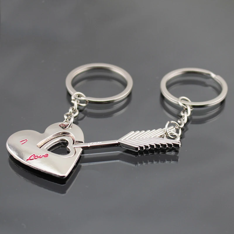 

2pcs/set Silver Couple Heart Keychain Alloy Men Women Car Arrow Bow Love Keyrings Couples Keychain Valentine's Day Gift