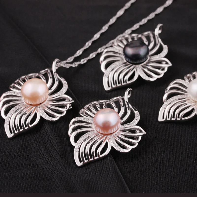 

MeiBaPJ 11-12mm Trendy Real Natural Freshwater Pearl Flower Pendant Necklace 925 Sterling Silver Fine Party Jewelry for Women