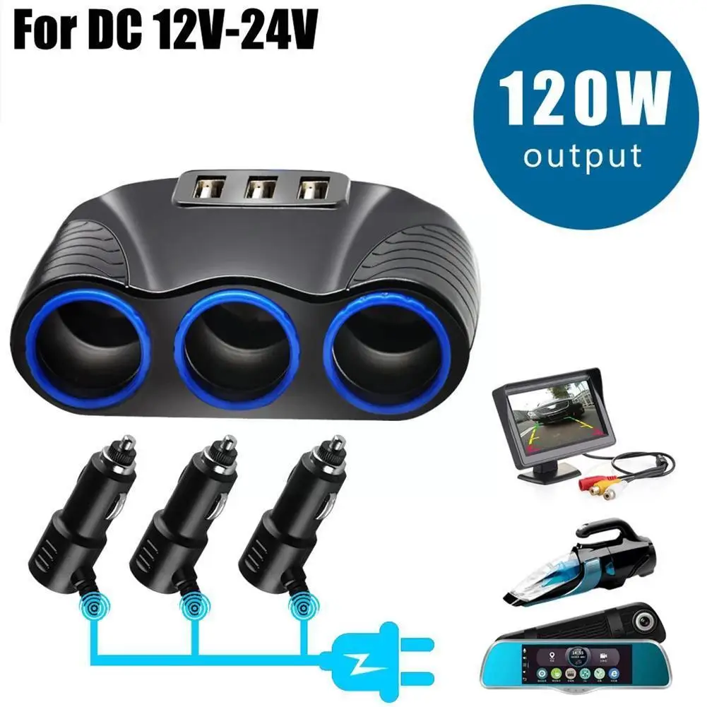 

3.1a 12v Car Charger 3 In 1 Cigarette Lighter Splitter Power Adapter Usb Car-charger Socket For Phone Dvr Gps H1x0