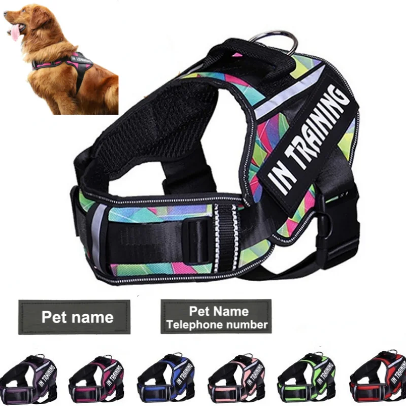 

Adjustable Nylon Dog Harness Personalized Harness For Dogs Reflective Breathable Neck Guard Dog Harness Vest NO PULL Dog tag