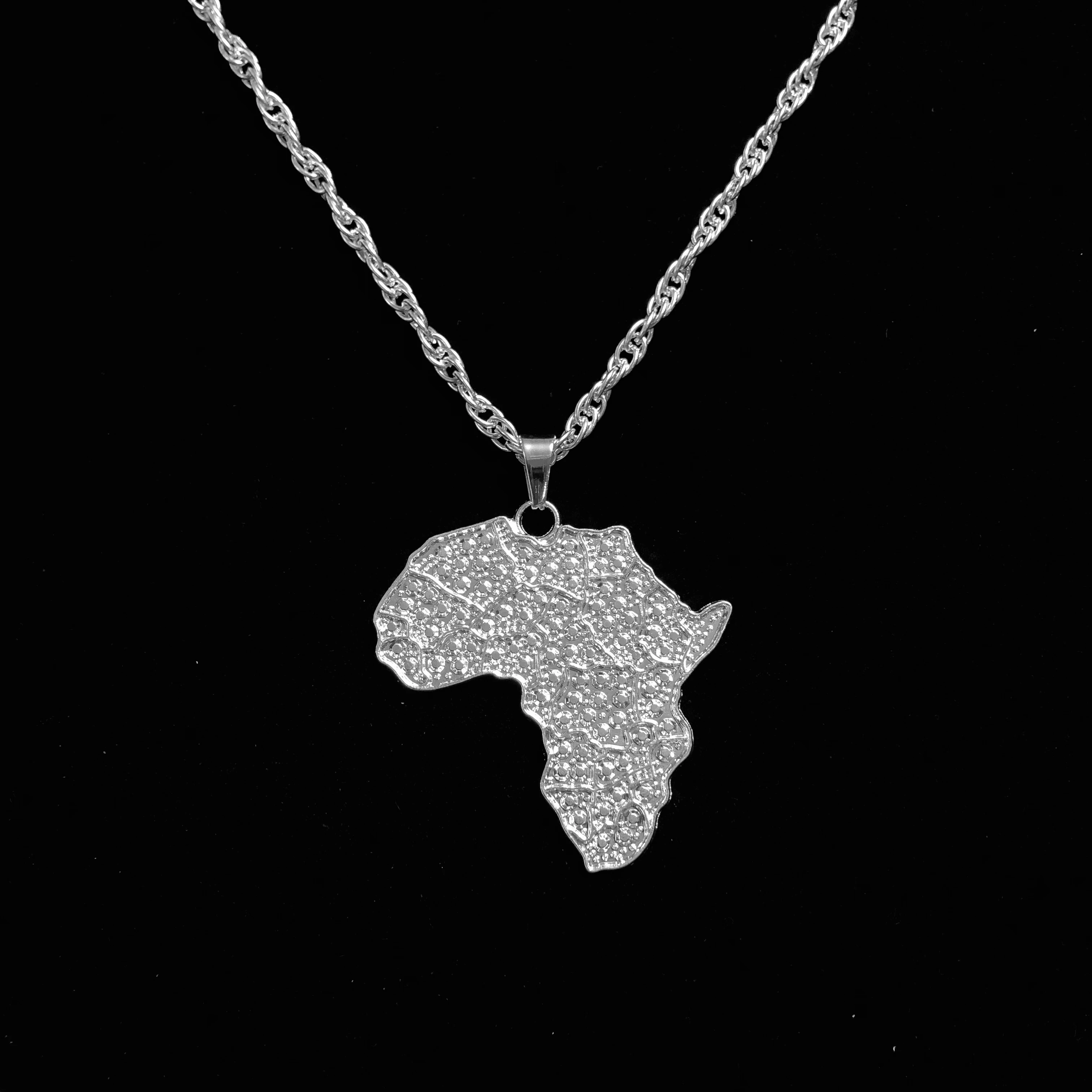 

Серебристая подвеска в виде Африканской карты, мужское классическое винтажное ожерелье в стиле панк, хип-хоп, рок, ювелирное изделие, подарок на Хэллоуин