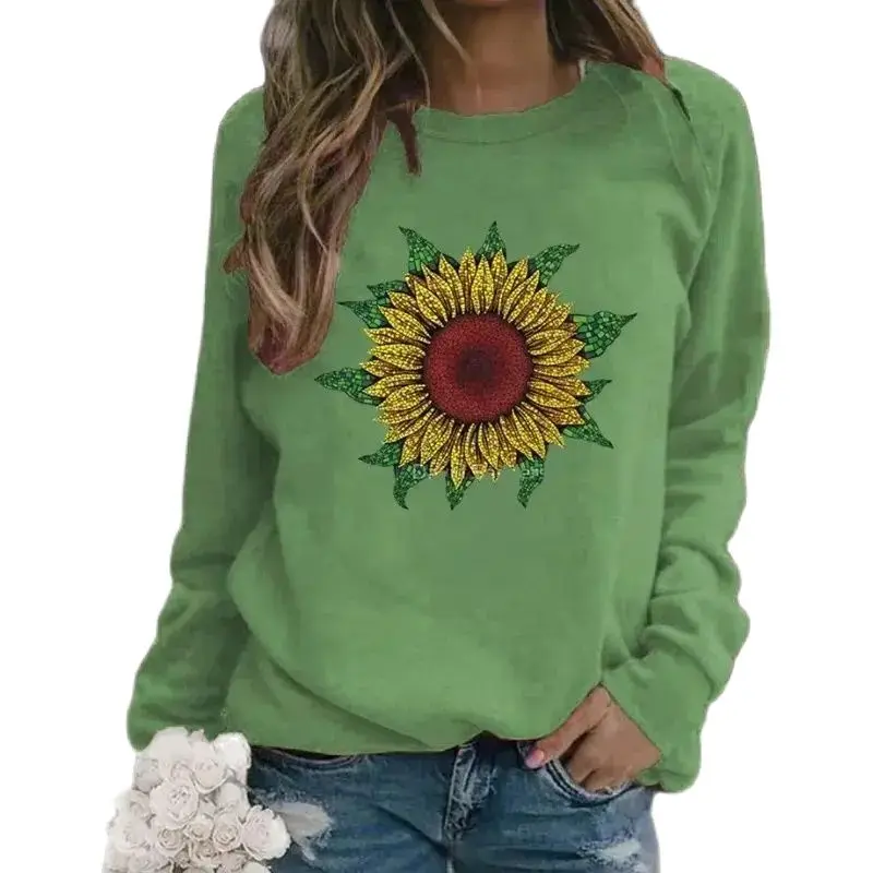 

Autumn and Winter Women's Casual Round Neck Christmas Sunflower Printed Hoodie Oversized Sweatshirt Tops Kawaii Clothes Tee