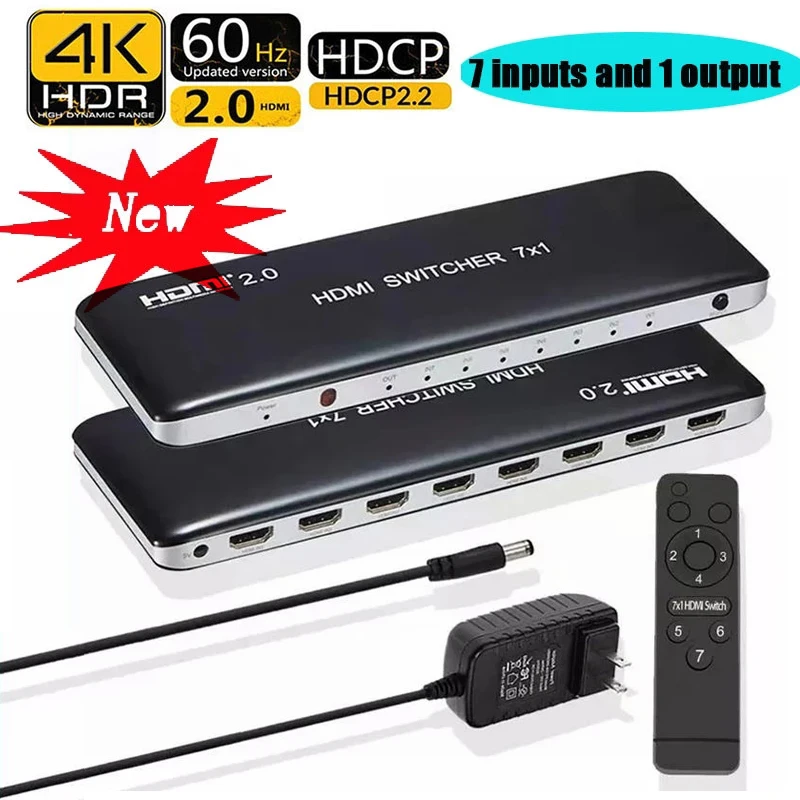 

4K 60HZ HDMI Switch 7x1 4x1 3x1 HDMI 2.0 Switcher Video Converter 7 4 3 in 1 out HDCP 2.2 3D for PS3 PS4 XBOX DVD PC to TV HDTV