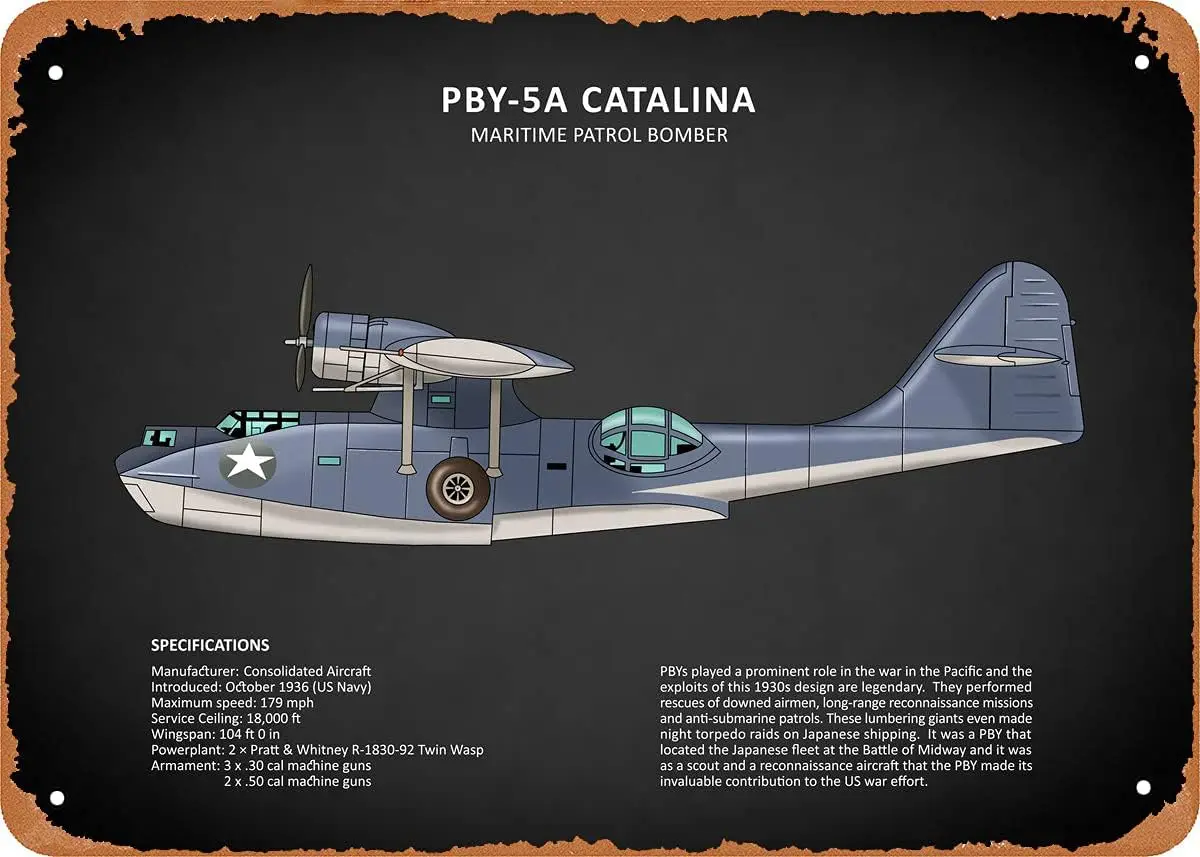 1b PBY Catalina Planes Ретро Винтаж Декоративная Металлическая Оловянная Вывеска