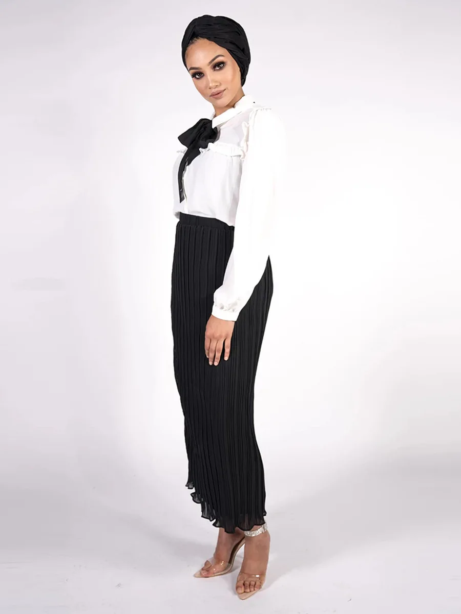 Women Muslim Pencil Long Skirt Chiffon Pleated Skirt Elastic Skirts High Waist Turkey Islamic muslim  мусульманская юбка