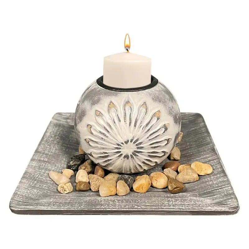 

Rustic Candle Holder Votive Cups On Wood Base Vintage Modern Decorative Wood Spherical Candle Holders For Tea Lights Candles