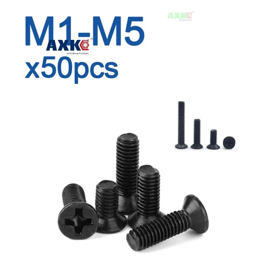 

50 шт./лот M1 M1.2 M1.4 M1.6 M1.7 M2 M2.5 M3 M3.5 M4 M5 KM мини маленький черный стальной болт KM Phillips с плоской потайной головкой
