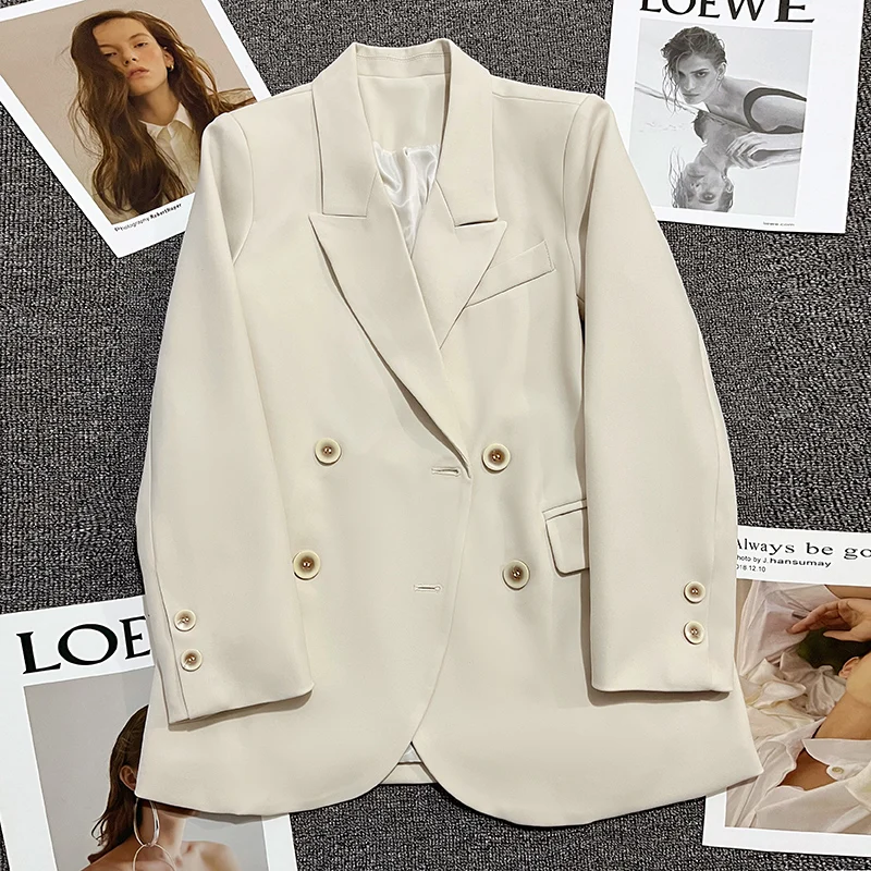 

Women Fashion Office Wear Double Breasted Check Blazers Coat Vintage Long Sleeve Pockets Female Outerwear Chic Tops