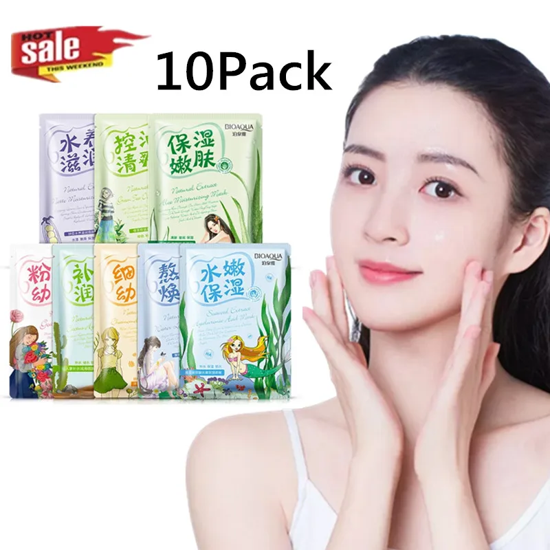 

10pcs/lot BIOAQUA Face Mask Set Various Plant Extracts Hyaluronic Acid Facial Masks Moisturizing anti aging whitening Skin Care