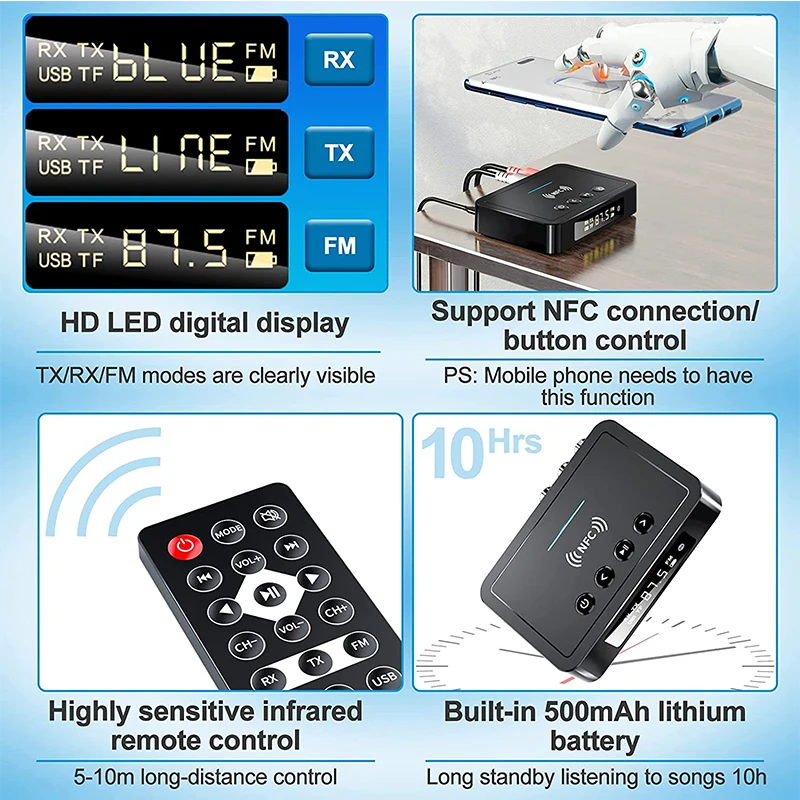 Приемник-передатчик Bluetooth BT5.0 FM стерео AUX 3 5 мм RCA |