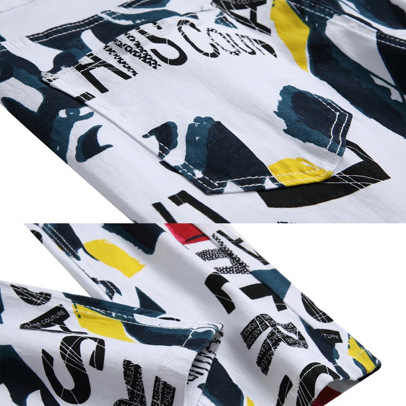 SHABIQI Brand 2022 New Men's Fashion Jeans Men's White Print Stretch Casual Jeans Slim Men's Trousers Large Size 40 42